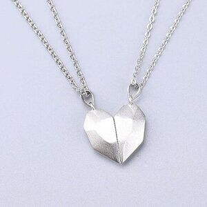 Heart Magnet Necklace Set for Couple - Silver w/ Silver, Great Gift, Anniversary
